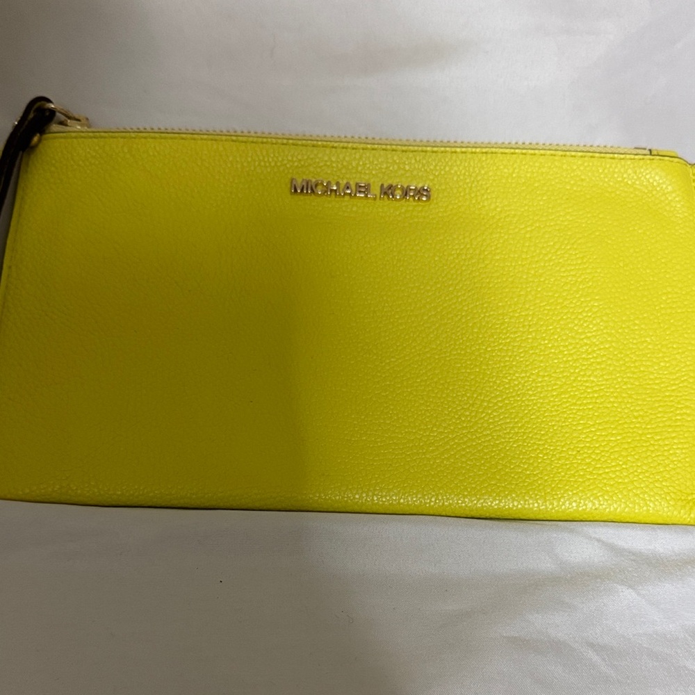 Michael Kors Bright Yellow Leather Wristlet Clutch